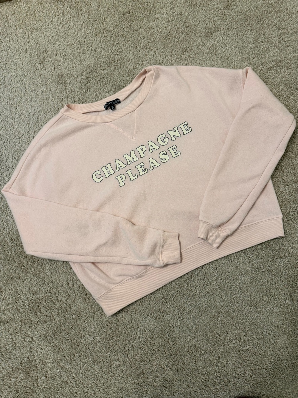 "Champagne Please" Pink Crewneck Sweatshirt, Small